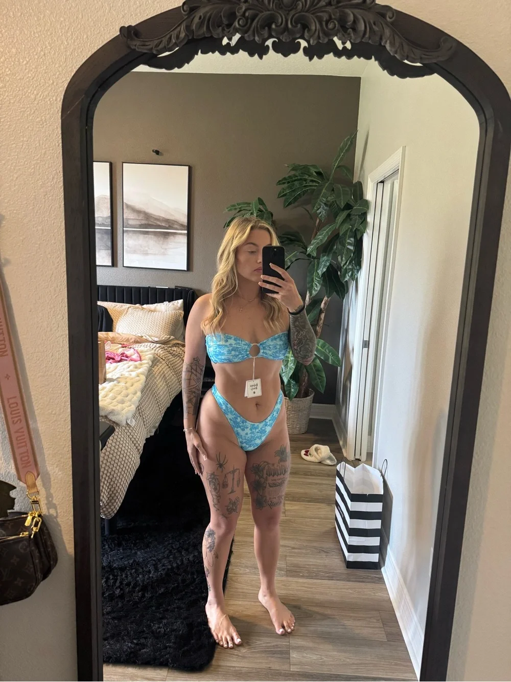 Kulani Kinis Blue Palm-Print Bandeau Bikini